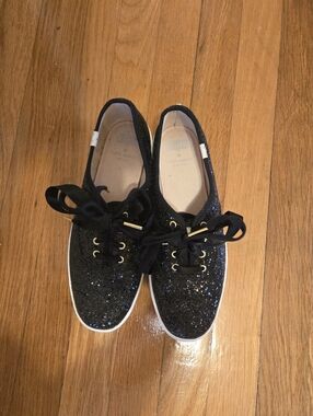 Keds Kate Spade Black Glitter Lace-Up Sneakers